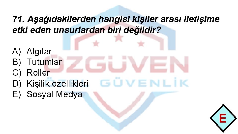 71. Aşağıdakilerden hangisi kişiler arası iletişime etki eden unsurlardan biri değildir? A) B) C)