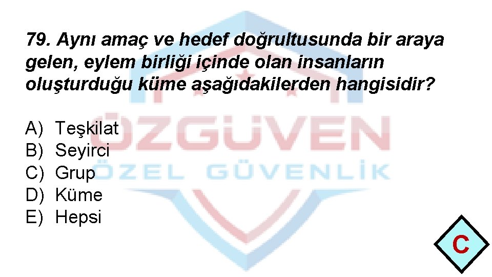 79. Aynı amaç ve hedef doğrultusunda bir araya gelen, eylem birliği içinde olan insanların