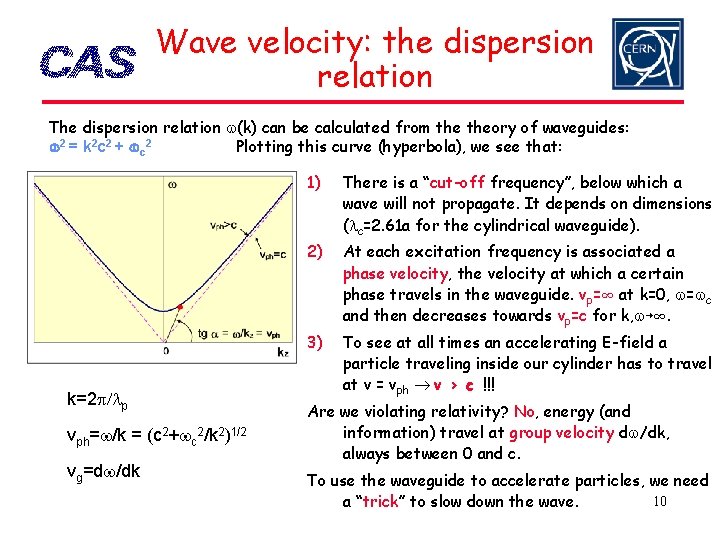 Wave velocity: the dispersion relation The dispersion relation w(k) can be calculated from theory