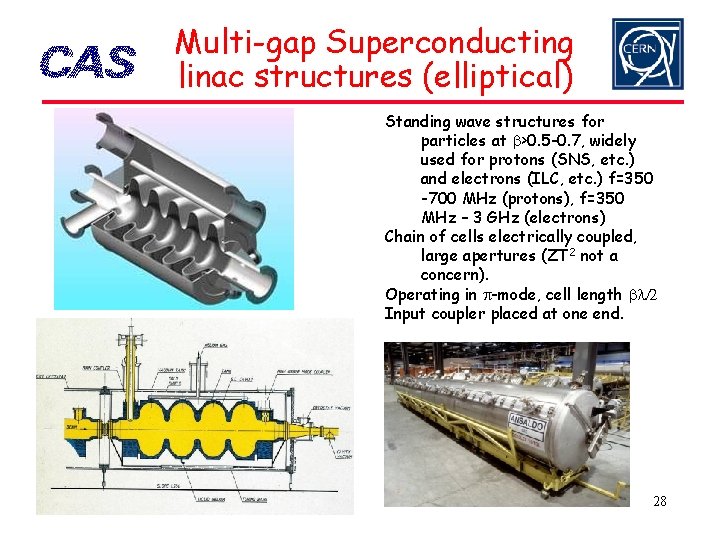 Multi-gap Superconducting linac structures (elliptical) Standing wave structures for particles at b>0. 5 -0.