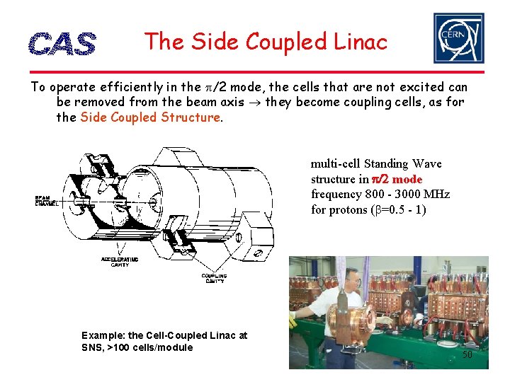 The Side Coupled Linac To operate efficiently in the p/2 mode, the cells that