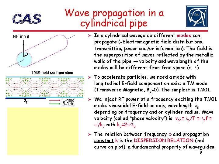 Wave propagation in a cylindrical pipe Ø RF input TM 01 field configuration Ø