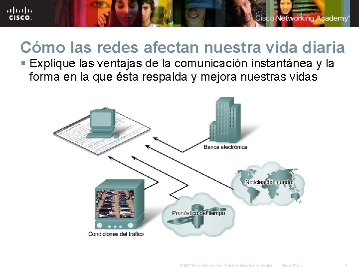 Cómo las redes afectan nuestra vida diaria § Explique las ventajas de la comunicación Cómo las redes afectan nuestra vida diaria § Explique las ventajas de la comunicación