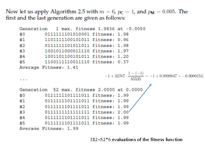 312=52*6 evaluations of the fitness function 