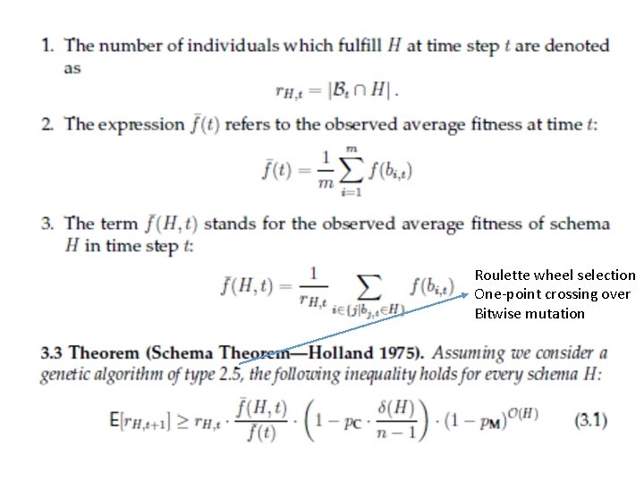 Roulette wheel selection One-point crossing over Bitwise mutation 