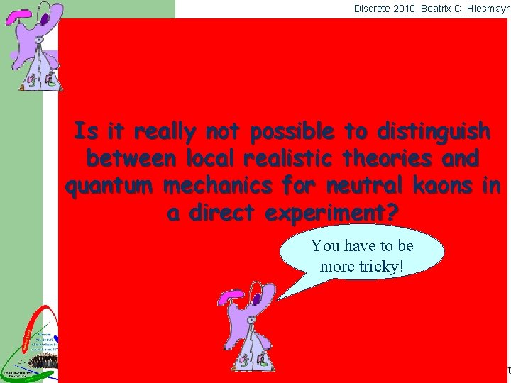 Discrete 2010, Beatrix C. Hiesmayr Bell-CHSH forkaons Bell-CHSHtype inequality for Bertlmann, Hiesmayr, PRA 63