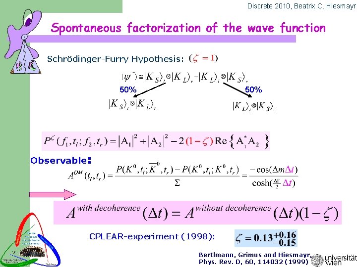 Discrete 2010, Beatrix C. Hiesmayr Spontaneous factorization of the wave function Schrödinger-Furry Hypothesis: 50%