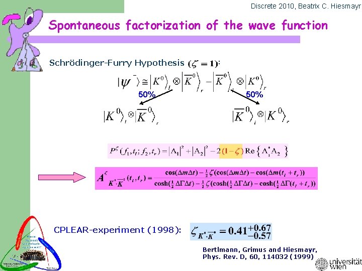 Discrete 2010, Beatrix C. Hiesmayr Spontaneous factorization of the wave function Schrödinger-Furry Hypothesis 50%