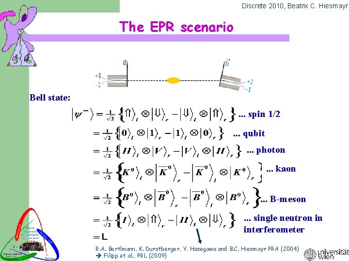 Discrete 2010, Beatrix C. Hiesmayr The EPR scenario Bell state: . . . spin