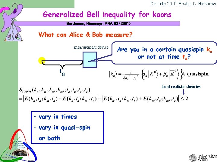Discrete 2010, Beatrix C. Hiesmayr Generalized Bell inequality for kaons Bertlmann, Hiesmayr, PRA 63