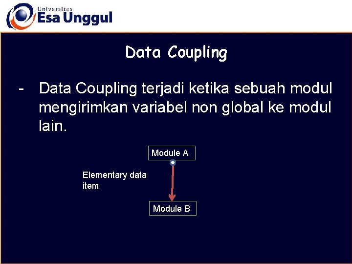 MATERI BELAJAR Data Coupling - Data Coupling terjadi ketika sebuah modul mengirimkan variabel non