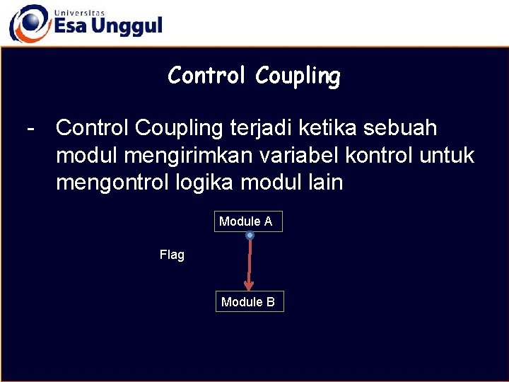 MATERI BELAJAR Control Coupling - Control Coupling terjadi ketika sebuah modul mengirimkan variabel kontrol