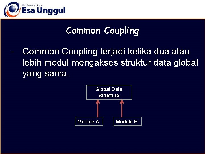MATERI BELAJAR Common Coupling - Common Coupling terjadi ketika dua atau lebih modul mengakses