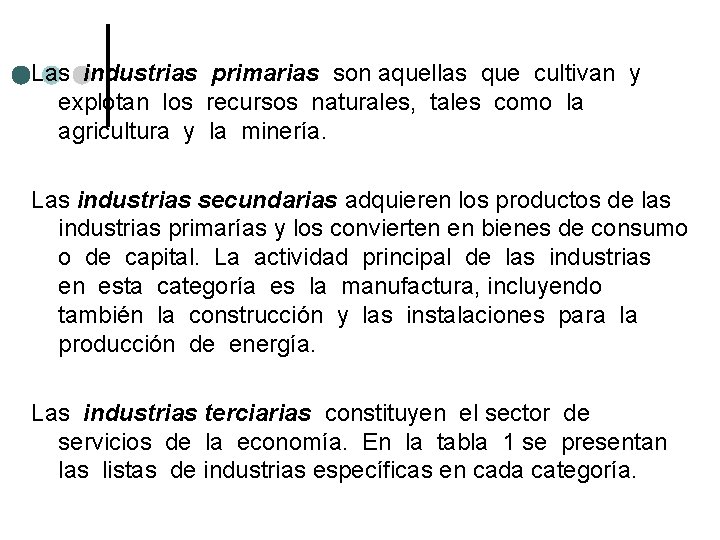 Las industrias primarias son aquellas que cultivan y explotan los recursos naturales, tales como Las industrias primarias son aquellas que cultivan y explotan los recursos naturales, tales como