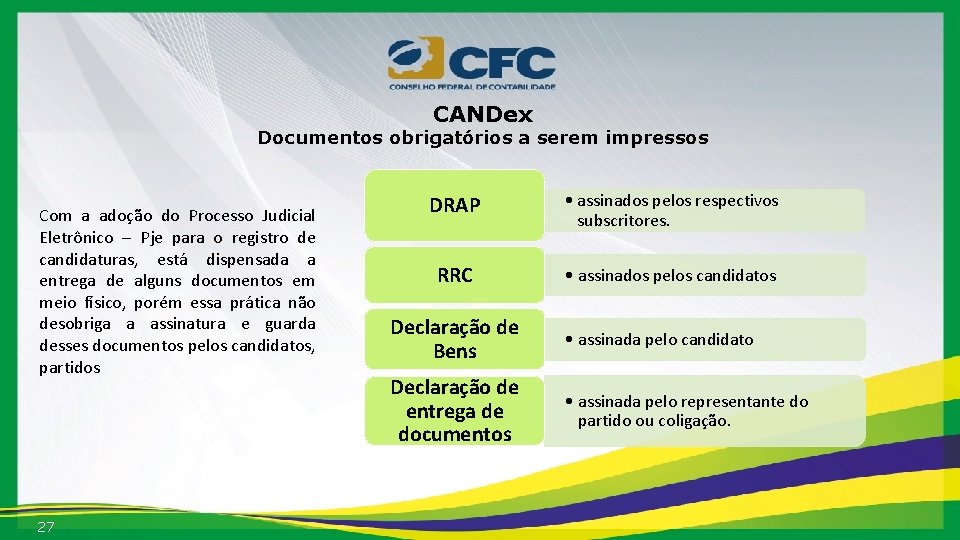 CANDex Documentos obrigatórios a serem impressos Com a adoção do Processo Judicial Eletrônico –
