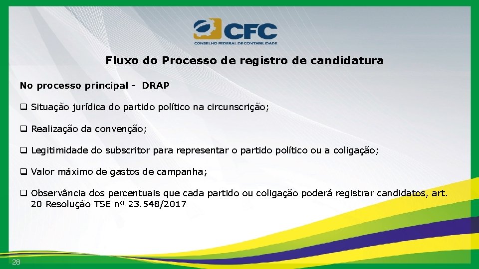 Fluxo do Processo de registro de candidatura No processo principal - DRAP q Situação
