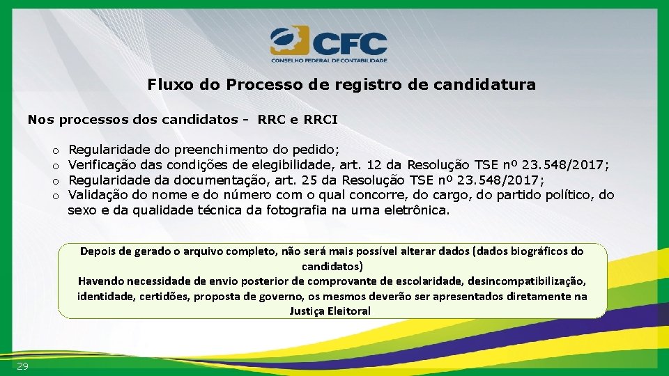 Fluxo do Processo de registro de candidatura Nos processos dos candidatos - RRC e