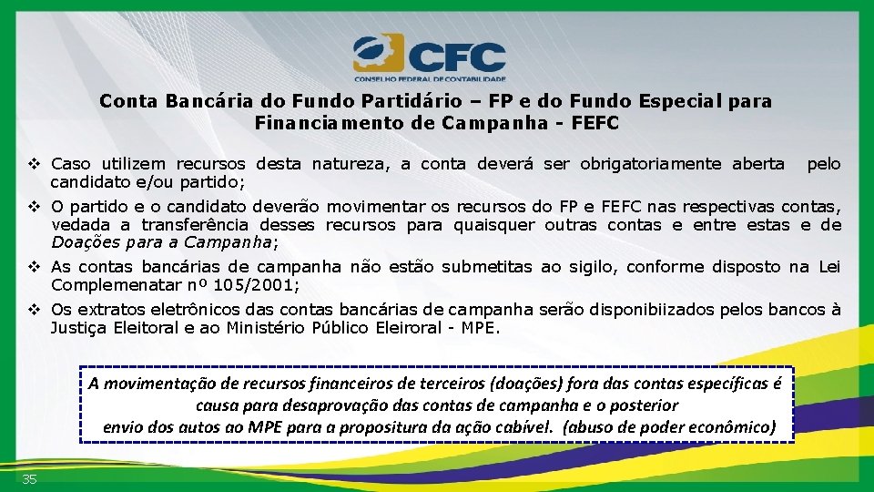 Conta Bancária do Fundo Partidário – FP e do Fundo Especial para Financiamento de