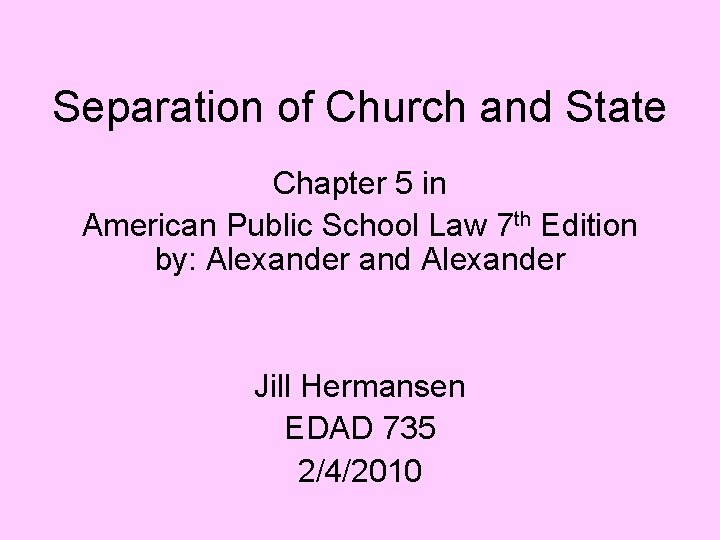 Separation of Church and State Chapter 5 in