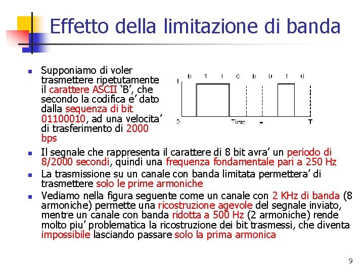 Effetto della limitazione di banda n n Supponiamo di voler trasmettere ripetutamente il carattere Effetto della limitazione di banda n n Supponiamo di voler trasmettere ripetutamente il carattere
