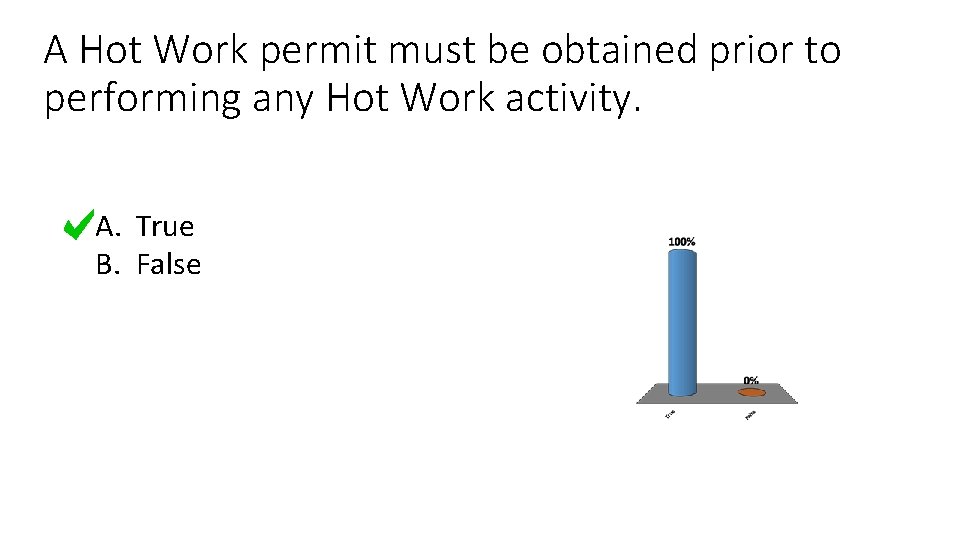 A Hot Work permit must be obtained prior to performing any Hot Work activity.