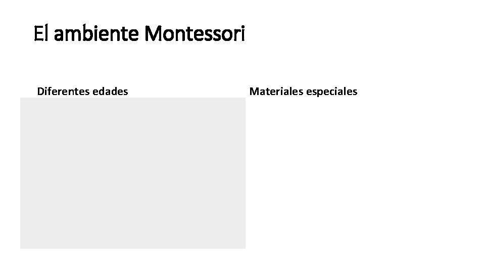 El ambiente Montessori Diferentes edades Materiales especiales 