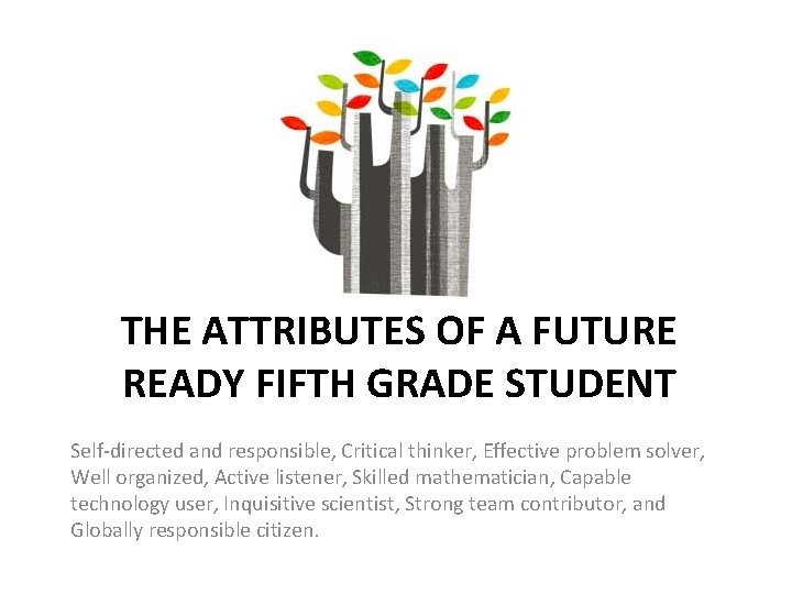 THE ATTRIBUTES OF A FUTURE READY FIFTH GRADE STUDENT Self-directed and responsible, Critical thinker,
