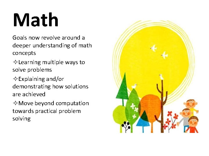 Math Goals now revolve around a deeper understanding of math concepts ²Learning multiple ways