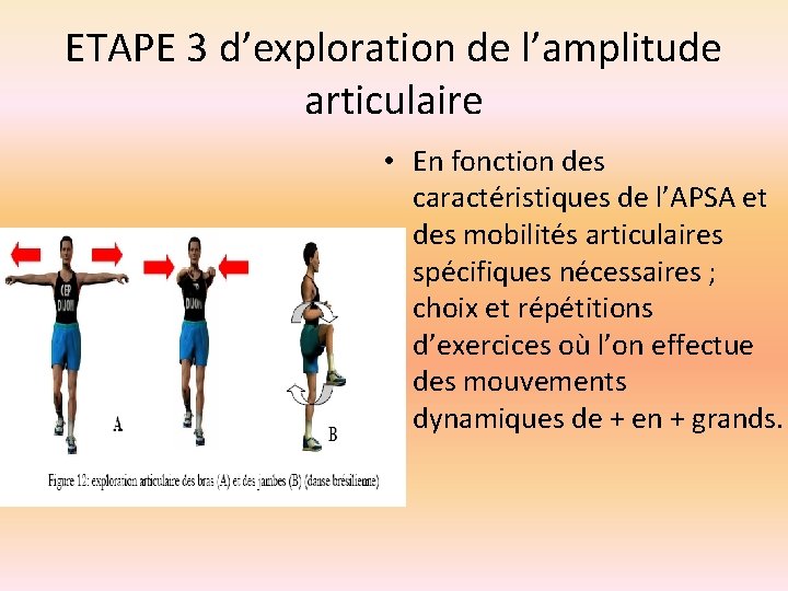 ETAPE 3 d’exploration de l’amplitude articulaire • En fonction des caractéristiques de l’APSA et