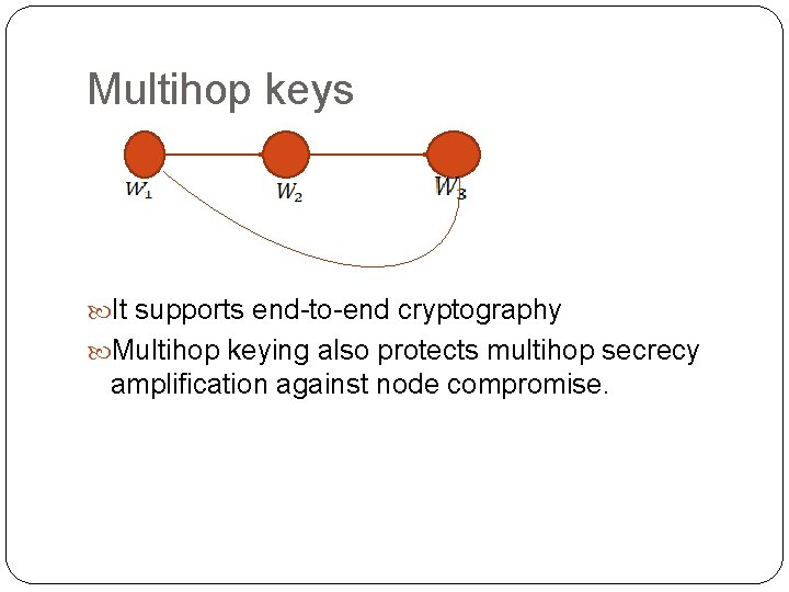 Multihop keys It supports end-to-end cryptography Multihop keying also protects multihop secrecy amplification against