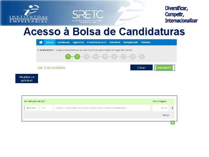 Acesso à Bolsa de Candidaturas Clicar: Atualizar se aplicável: 