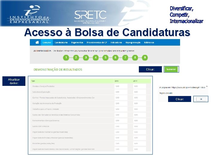 Acesso à Bolsa de Candidaturas Clicar: Atualizar dados: Clicar: 