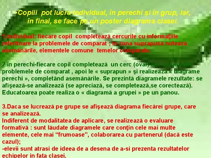  • Copiii pot lucra individual, în perechi şi în grup, iar, în final,