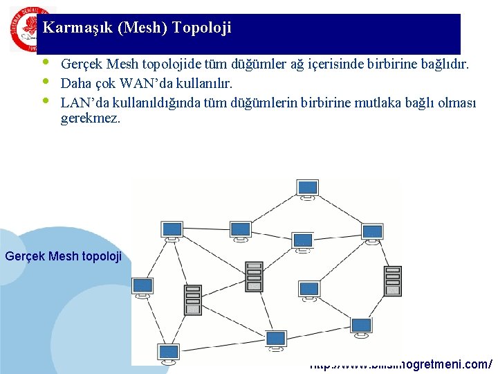 Karmaşık SDÜ (Mesh) Topoloji KMYO • • • Gerçek Mesh topolojide tüm düğümler ağ