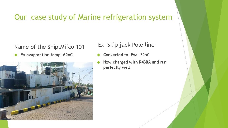 Our case study of Marine refrigeration system Name of the Ship. Mifco 101 Ex