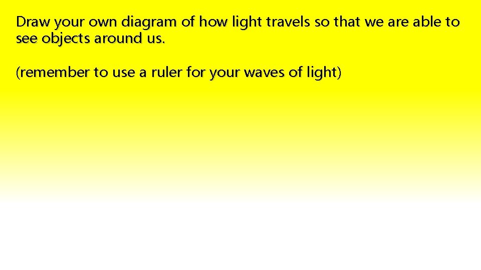 Draw your own diagram of how light travels so that we are able to