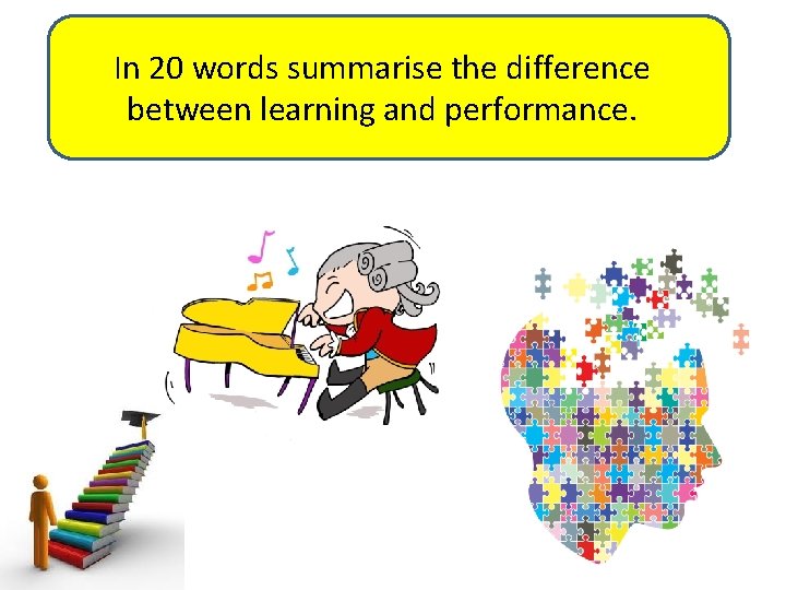 In 20 words summarise the difference between learning and performance. 