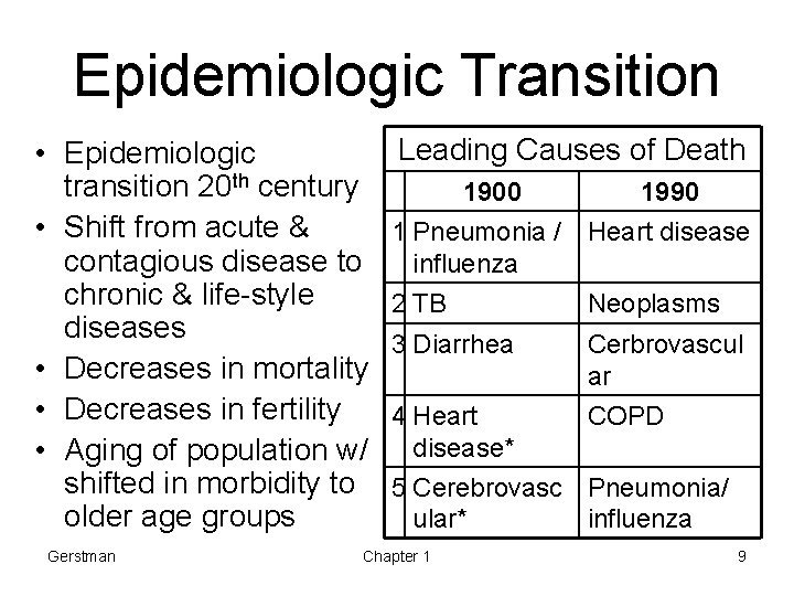 Epidemiologic Transition • Epidemiologic transition 20 th century • Shift from acute & contagious