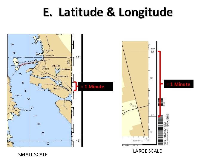 E. Latitude & Longitude = 1 Minute SMALL SCALE LARGE SCALE 