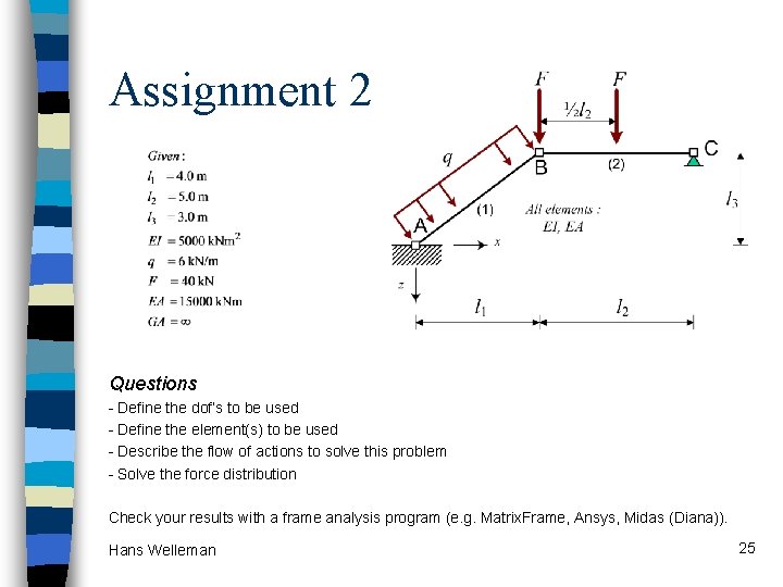 Assignment 2 Questions - Define the dof’s to be used - Define the element(s)