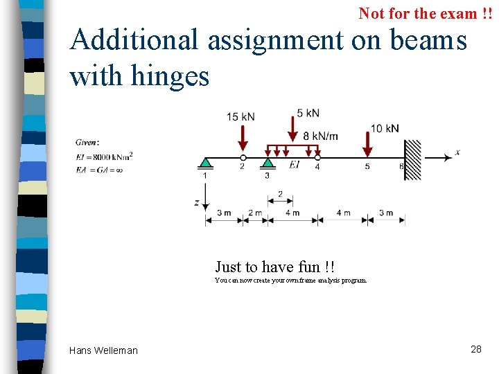 Not for the exam !! Additional assignment on beams with hinges Just to have
