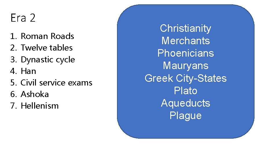 Era 2 1. 2. 3. 4. 5. 6. 7. Roman Roads Twelve tables Dynastic