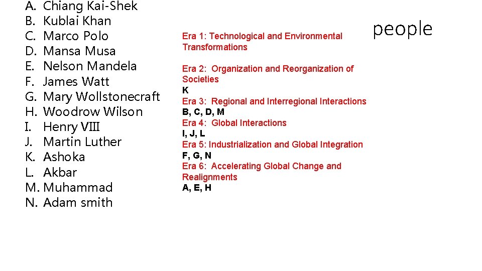 A. Chiang Kai-Shek B. Kublai Khan C. Marco Polo D. Mansa Musa E. Nelson