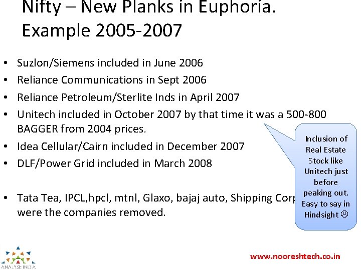 Nifty – New Planks in Euphoria. Example 2005 -2007 Suzlon/Siemens included in June 2006