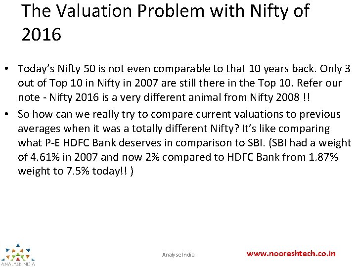 The Valuation Problem with Nifty of 2016 • Today’s Nifty 50 is not even