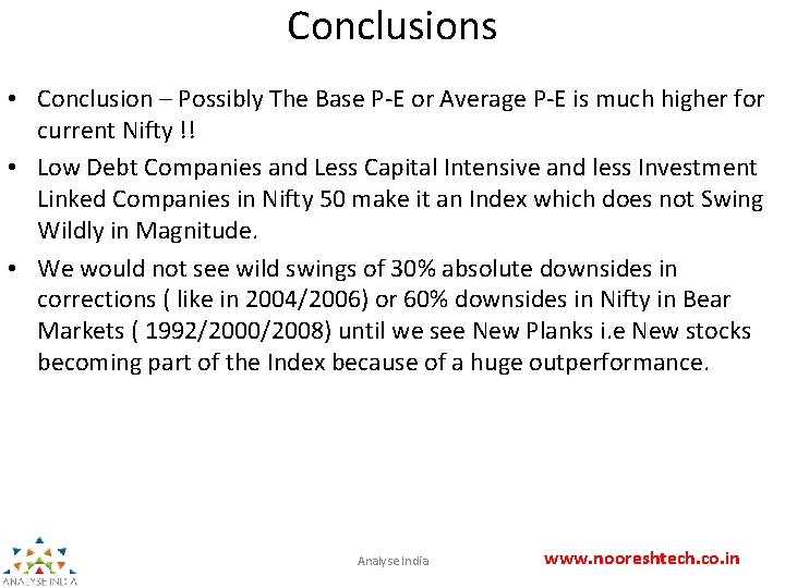 Conclusions • Conclusion – Possibly The Base P-E or Average P-E is much higher