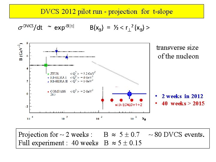 DVCS 2012 pilot run - projection for t-slope DVCS/dt ~ exp-B|t| B(x. B) =