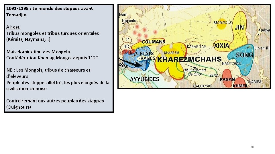 1091 -1195 : Le monde des steppes avant Temudjin A l’est, Tribus mongoles et