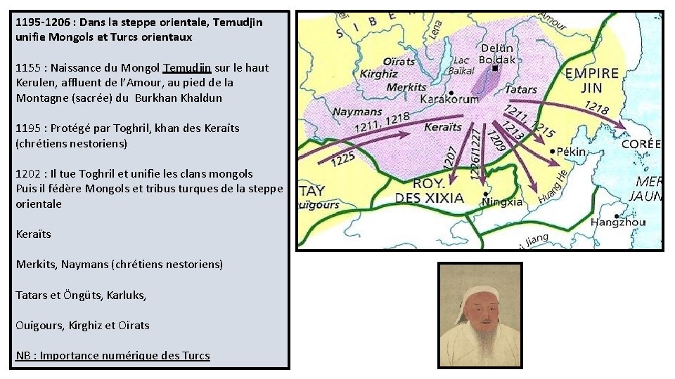 1195 -1206 : Dans la steppe orientale, Temudjin unifie Mongols et Turcs orientaux 1155