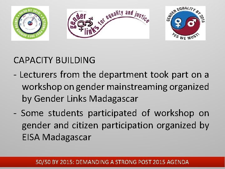 CAPACITY BUILDING - Lecturers from the department took part on a workshop on gender
